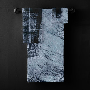 Painted Graffiti Grunge   Dark Navy and Denim Blue Bath Towel Set