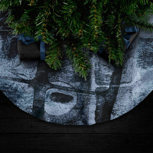 Painted Graffiti Grunge Dark Navy and Denim Blue Brushed Polyester Tree Skirt