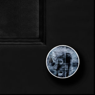 Painted Graffiti Grunge Dark Navy and Denim Blue Ceramic Knob