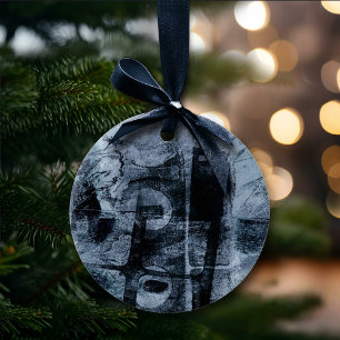 Painted Graffiti Grunge Dark Navy and Denim Blue Ceramic Tree Decoration