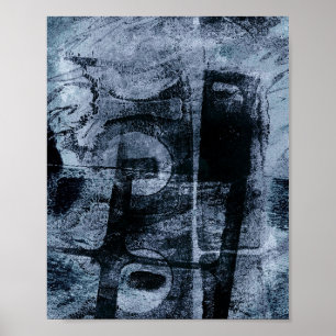 Painted Graffiti Grunge   Dark Navy and Denim Blue Poster