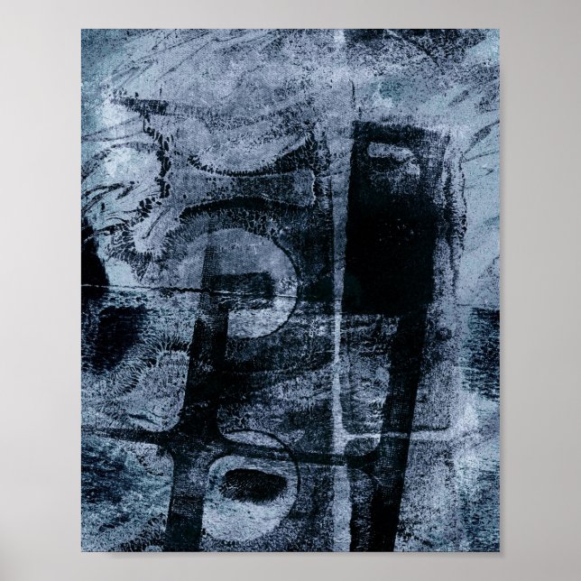 Painted Graffiti Grunge | Dark Navy and Denim Blue Poster (Front)
