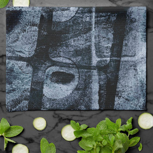 Painted Graffiti Grunge Dark Navy and Denim Blue Tea Towel