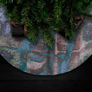 Painted Graffiti Grunge Rust Red Blue Taupe Brushed Polyester Tree Skirt