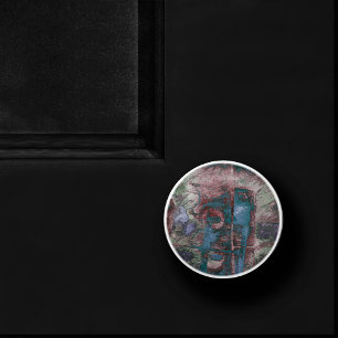 Painted Graffiti Grunge Rust Red Blue Taupe Ceramic Knob