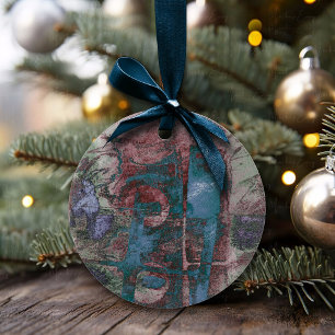 Painted Graffiti Grunge Rust Red Blue Taupe Ceramic Tree Decoration