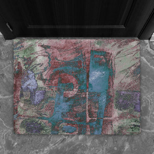Painted Graffiti Grunge Rust Red Blue Taupe Doormat