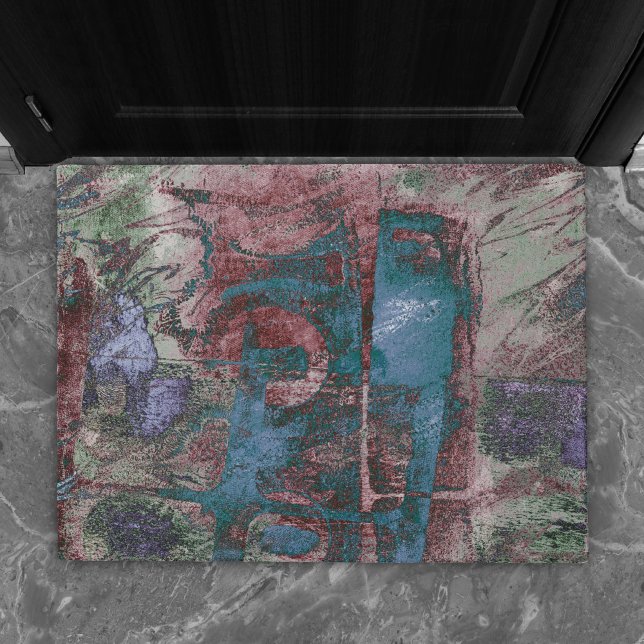Painted Graffiti Grunge | Rust Red Blue Taupe Doormat (Creator Uploaded)