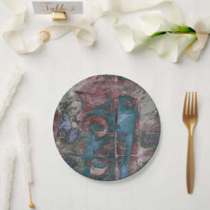 Painted Graffiti Grunge Rust Red Blue Taupe Paper Plate