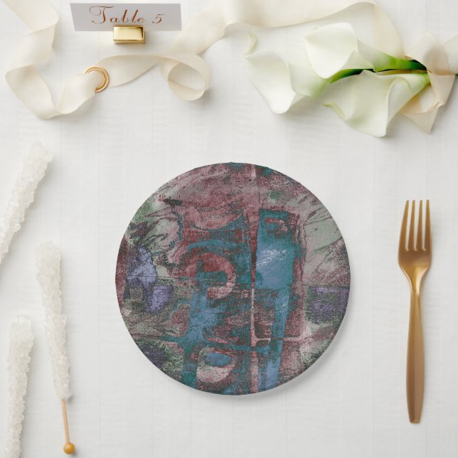 Painted Graffiti Grunge | Rust Red Blue Taupe Paper Plate (Wedding)