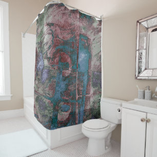 Painted Graffiti Grunge Rust Red Blue Taupe Shower Curtain