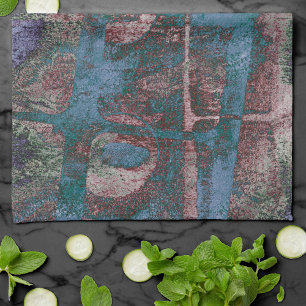 Painted Graffiti Grunge   Rust Red Blue Taupe Tea Towel