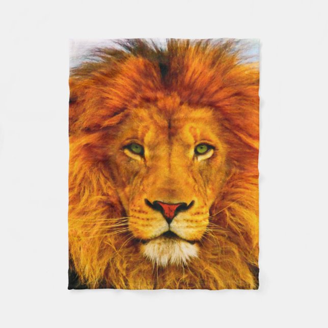 Painted Green Eyed Lion Fleece Blanket (Front)