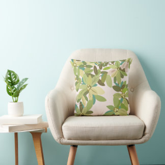 Painted Green Leaves Botanical Greenery Art Cushion