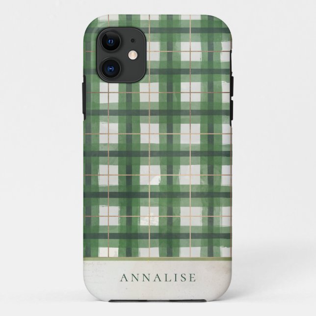Painted Green Winter Plaid Pattern Case-Mate iPhone Case (Back)