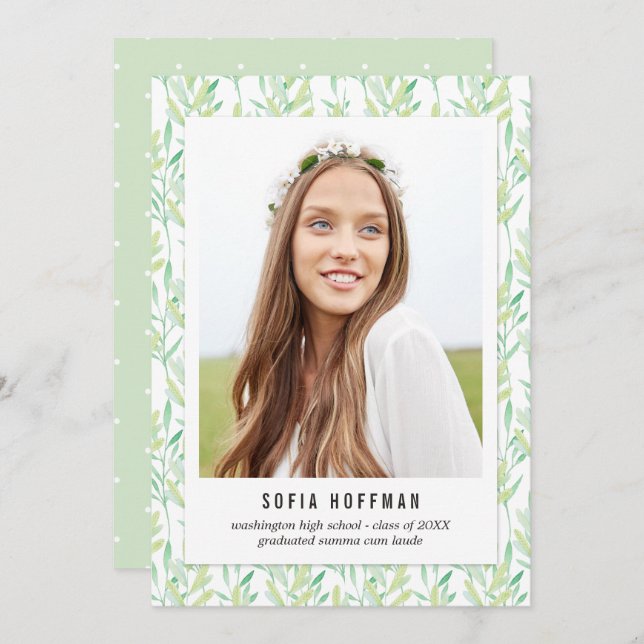 Painted Greenery Graduation Announcement Invite (Front/Back)