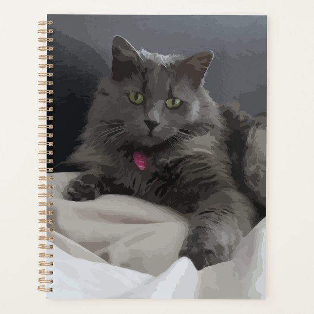 Painted Grey Cat for the Cat Lover Planner (Front)