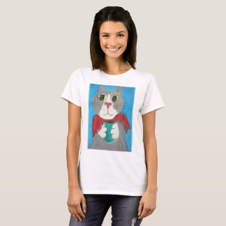 Painted Grey Cat with Coffee T-Shirt