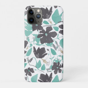 Painted Grey Teal Watercolor Clematis Vine Floral iPhone 11 Pro Case