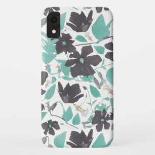 Painted Grey Teal Watercolor Clematis Vine Floral iPhone XR Case