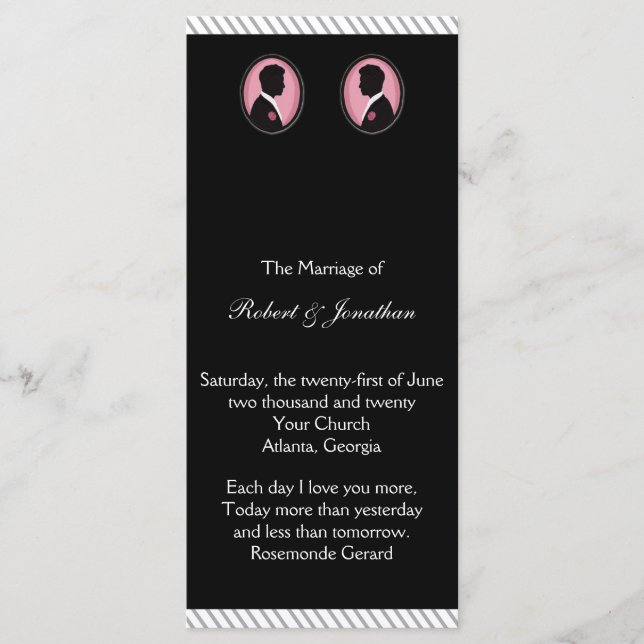 Painted Groom Silhouettes Gay Wedding Program Programme (Front)