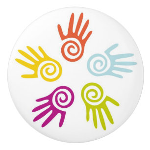 Painted Hands Ceramic Cabinet Knob
