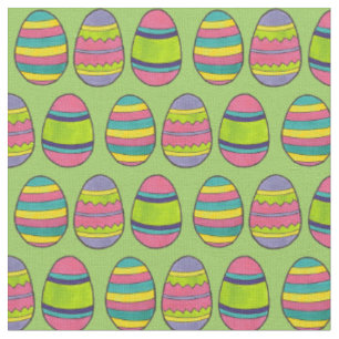 Painted Happy Easter Basket Eggs Green Pink Fabric