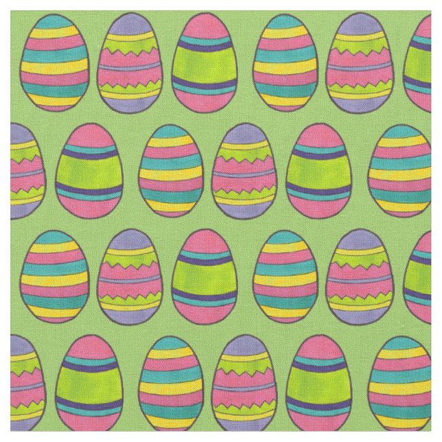 Painted Happy Easter Basket Eggs Green Pink Fabric (Close Up)