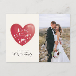 Painted Heart Happy Valentines Day Photo Cream Holiday Postcard