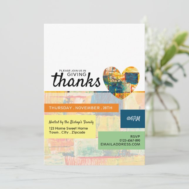 Painted Heart, Thanksgiving Party Invitation (Standing Front)