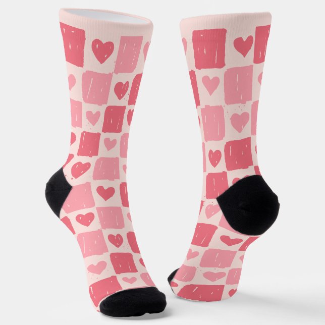 Painted Hearts Love Pattern Crew Socks (Angled)