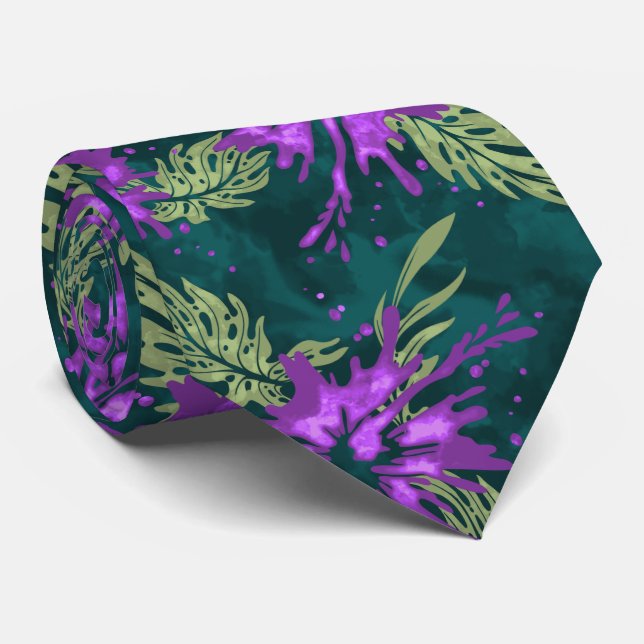 Painted Hibiscus Hawaiian Floral Two-sided Printed Tie (Rolled)