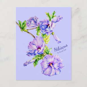 Painted Hibiscus syriacus blue fine art postcard