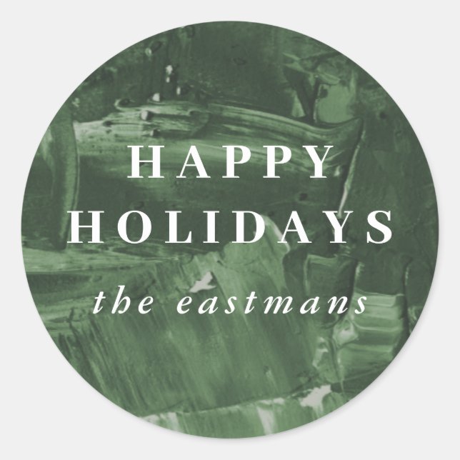 Painted Holiday Envelope Seal Sticker - Green (Front)