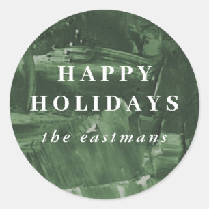 Painted Holiday Envelope Seal Sticker - Green