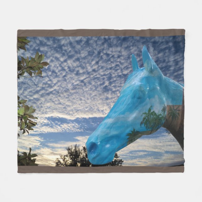 Painted horse and mackeral sky Fleece Blanket (Front (Horizontal))
