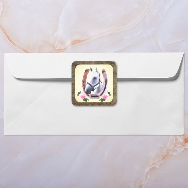 Painted Horse In Faux Leather Frame Square Sticker (Creator Uploaded)