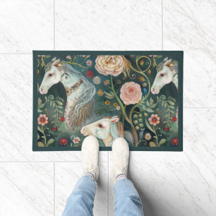 Painted Horses Floral Doormat