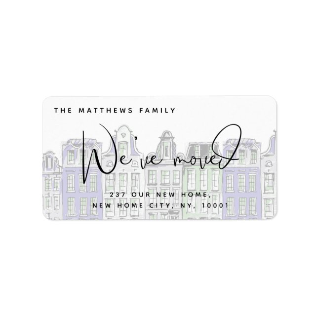 Painted Houses Watercolor New Home Moving Address Label (Front)