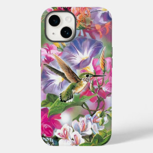 Painted hummingbird phone case: pink purple green Case-Mate iPhone 14 case