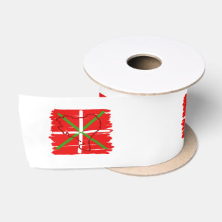 Painted Ikurriña with outline of Basque Country, Satin Ribbon