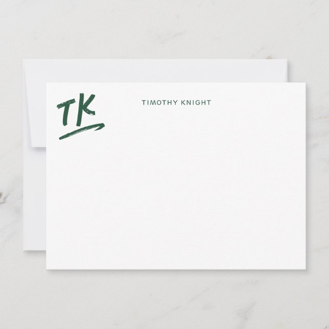 Painted Initials Monogram Green Personalised Flat Card (Front)