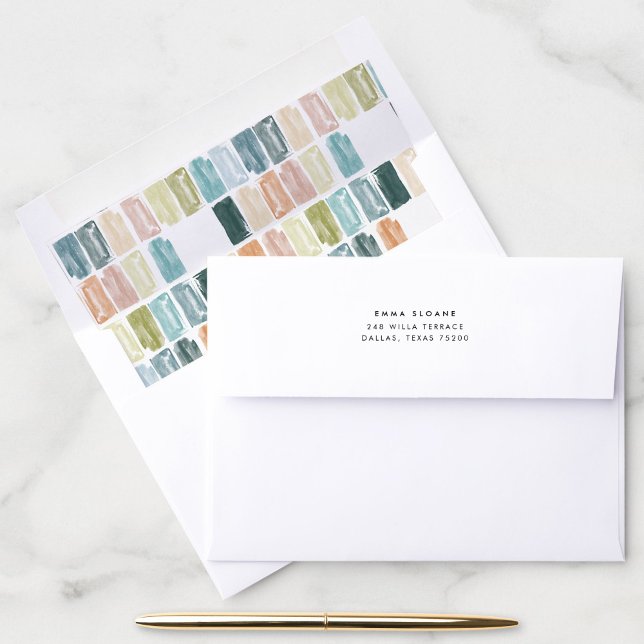 Painted Jewels Envelope (Watercolor painted jewels bright and colorful envelope liner inside a return address envelope.)
