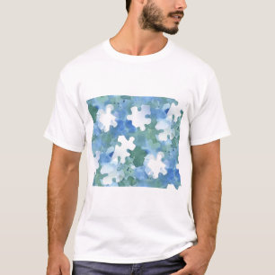 Painted Jigsaw Puzzle Piece in Blue and Green T-Shirt