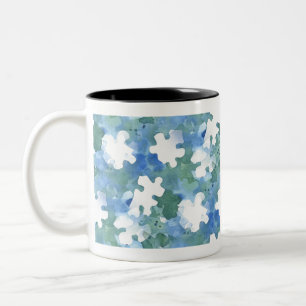 Painted Jigsaw Puzzle Piece in Blue and Green Two-Tone Coffee Mug