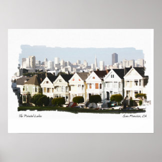 Painted Ladies of San Francisco Watercolor Poster
