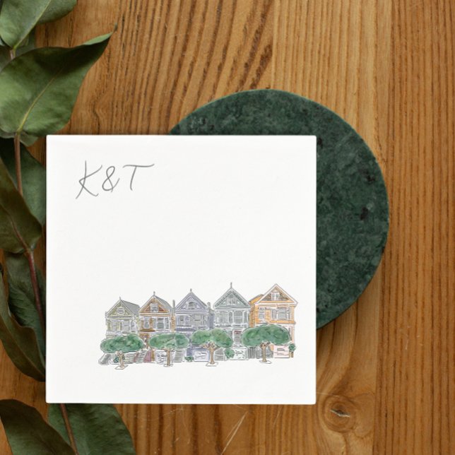 Painted Ladies, San Francisco Wedding cocktail Napkin (Creator Uploaded)