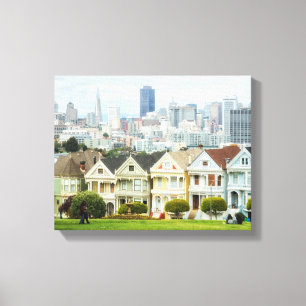 Painted Ladies, Victorian houses and skyline Canvas Print