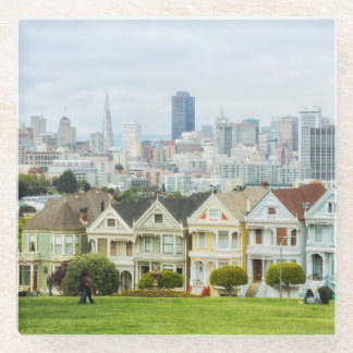 Painted Ladies, Victorian houses and skyline Glass Coaster