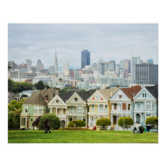 Painted Ladies, Victorian houses and skyline Poster